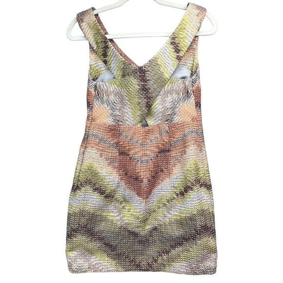 Revolve Tracy Reese Shift Dress XS Tan Zig Zag Rafia Cross Back Boho Retro NEW - Picture 5 of 16